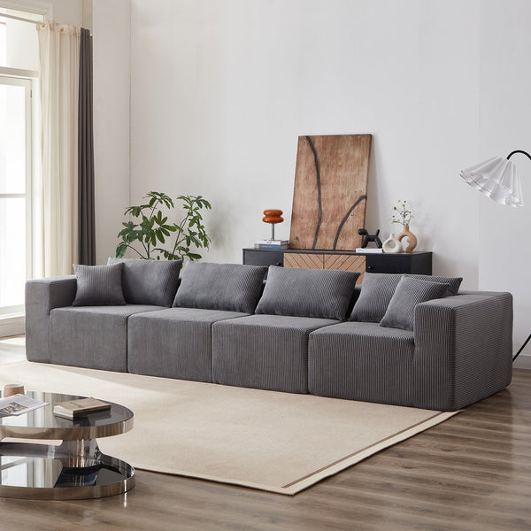 English Elm 104-Inch Corduroy Modular L Shaped Sectional Sofa with Plush Foam, No Assembly, Versatile Lounge Grey W834S00386