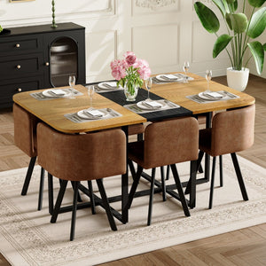 English Elm 7-piece Rectangular Dining Set Two-tone Wood Tabletop with Six Suede Chairs Modern W3875S00125