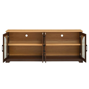 English Elm Farmhouse Media Console with Arched Glass Doors Wood Grain Two Tone Living Room Storage Walnut N721P411204P