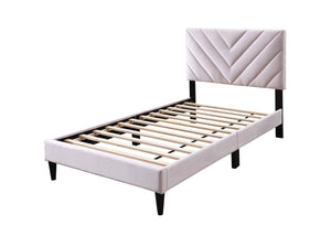 English Elm Twin Velvet Bed With Adjustable Headboard - Luxurious Comfort, Stylish Design & Easy Assembly Options B089P240516-GIGA