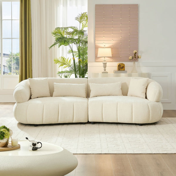 English Elm 102.36 Inch Curved Boucle Sectional Sofa Four Seat Mid Century Modern Living Room Beige W2582S00189