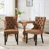 English Elm Nikki Collection Modern, High-End Tufted Solid Wood Contemporary Flax Upholstered Linen Dining Chair With Wood Legs Nailhead Trim 2- Piece s Set,Coffee Color, Sw6801Cf