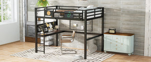 English Elm Twin Xl Solid Pine Loft Bed with Built-in Led Lighting and Storage Shelves W1580S00376