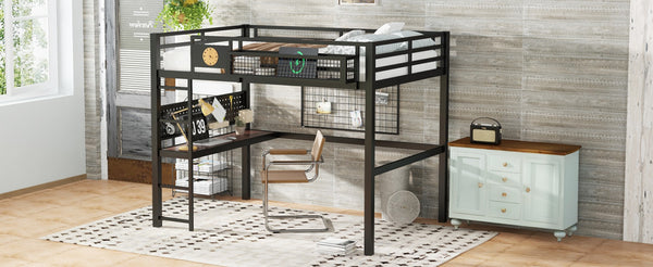 English Elm Twin Xl Solid Pine Loft Bed with Built-in Led Lighting and Storage Shelves W1580S00376