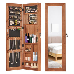 English Elm Solid Wood Wall Mounted Jewelry Armoire with Led Lighting Auto Activated Mirror Cabinet Brown W2640P356585