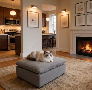 English Elm Coffee Bean Shaped Upholstered Ottoman Foam Core Oversized Square Living Room Seat Light Gray B2748P476020