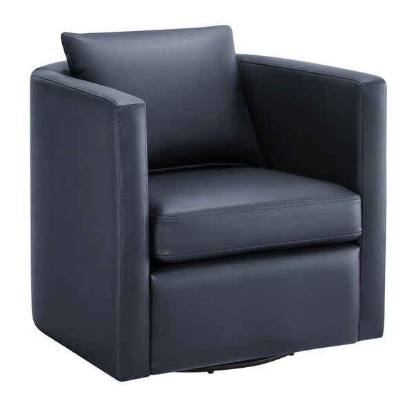 English Elm Sutton Midnight Blue Faux Leather Swivel Barrel Chair — Ultra-Soft Performance, Stain-Resistant, 360° Comfort B050P322588