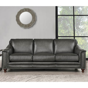 English Elm Belfast Gun Ash Top-Grain Leather Sofa Couch — Plush Goose Feather, Memory Foam, Pocketed Coils, Durable Frame B2705P211692