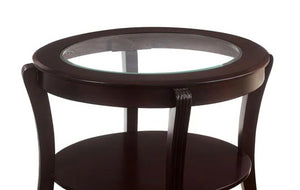 English Elm Contemporary Oval End Table with Beveled Glass Top and Solid Wood Open Shelf for Stylish Living Espresso 32 L x 28 W x 5 H B011P357280