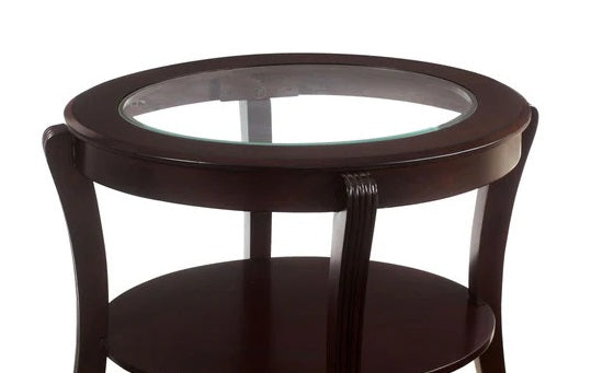 English Elm Contemporary Oval End Table with Beveled Glass Top and Solid Wood Open Shelf for Stylish Living Espresso 32 L x 28 W x 5 H B011P357280