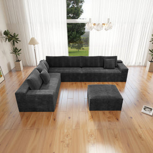 English Elm 137.8*104.3"Modular 137.8*104.3" Modular Sectional Sofa - Plush Corduroy, No Assembly, Versatile 4-Piece Design In Grey W3819S00115