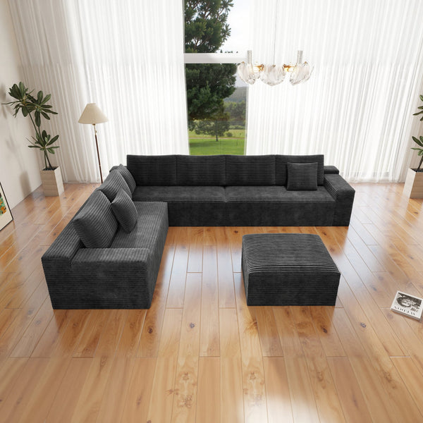 English Elm 137.8*104.3"Modular 137.8*104.3" Modular Sectional Sofa - Plush Corduroy, No Assembly, Versatile 4-Piece Design In Grey W3819S00115