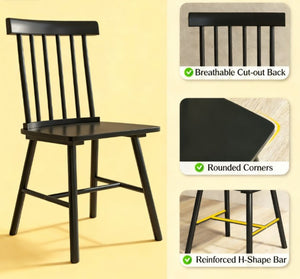 English Elm Wood Windsor Spindle Back Dining Chair Set of Four Solid Rubberwood Farmhouse Matte Black T3971P428186