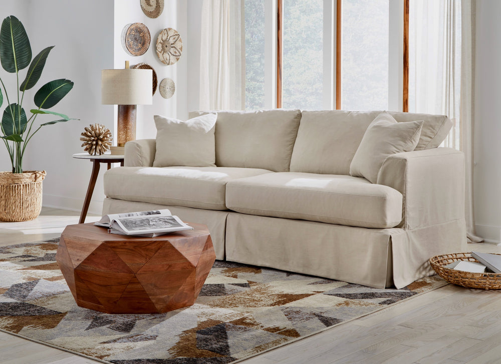 Fusion Sutton Sand Slip Cover Sofa - Plush Comfort With Removable Washable Cover For Easy Maintenance Sand W ,100% Cotton 9900-00 Sutton Sand Slip Cover Sofa