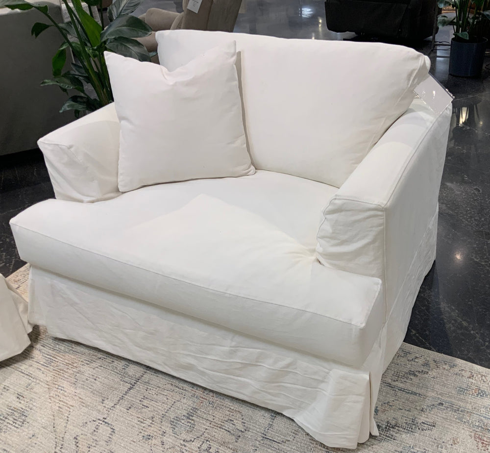 Fusion Sutton Snow Slip Cover Chair And A Half - Plush Comfort, Removable Washable Cover, Flared Arms White W ,100% Cotton 9900-02 Sutton Snow Slip Cover Chair