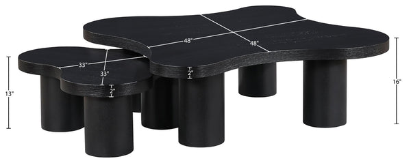 Meridian Furniture Cove Art Deco Sculptural Oak Veneer Coffee Table with Tiered Curves for Modern Living Rooms Black 2pc Set - 48" W x 48" D x 16" H 99000Black-CT-2PC