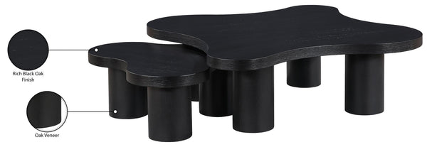 Meridian Furniture Cove Art Deco Sculptural Oak Veneer Coffee Table with Tiered Curves for Modern Living Rooms Black 2pc Set - 48" W x 48" D x 16" H 99000Black-CT-2PC