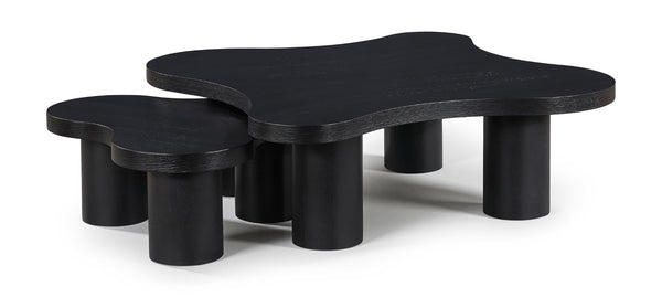 Meridian Furniture Cove Art Deco Sculptural Oak Veneer Coffee Table with Tiered Curves for Modern Living Rooms Black 2pc Set - 48" W x 48" D x 16" H 99000Black-CT-2PC
