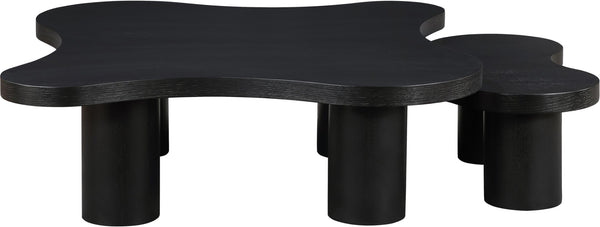 Meridian Furniture Cove Art Deco Sculptural Oak Veneer Coffee Table with Tiered Curves for Modern Living Rooms Black 2pc Set - 48" W x 48" D x 16" H 99000Black-CT-2PC
