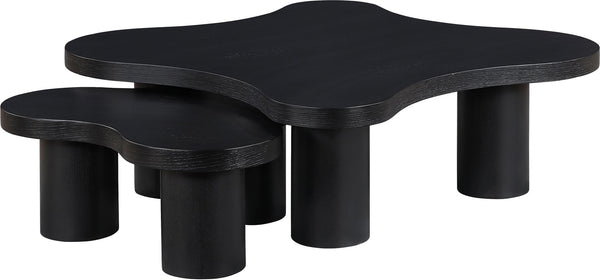 Meridian Furniture Cove Art Deco Sculptural Oak Veneer Coffee Table with Tiered Curves for Modern Living Rooms Black 2pc Set - 48" W x 48" D x 16" H 99000Black-CT-2PC