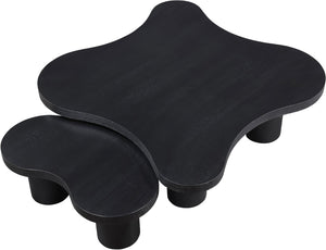 Meridian Furniture Cove Art Deco Sculptural Oak Veneer Coffee Table with Tiered Curves for Modern Living Rooms Black 2pc Set - 48" W x 48" D x 16" H 99000Black-CT-2PC