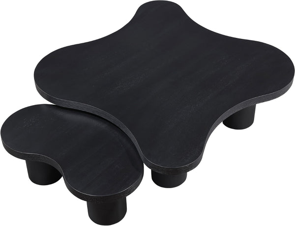 Meridian Furniture Cove Art Deco Sculptural Oak Veneer Coffee Table with Tiered Curves for Modern Living Rooms Black 2pc Set - 48" W x 48" D x 16" H 99000Black-CT-2PC