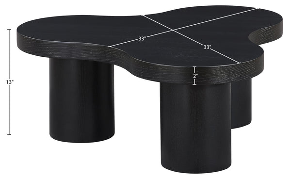Meridian Furniture Cove Art Deco Sculptural Oak Veneer Coffee Table with Tiered Curves for Modern Living Rooms Black 33" W x 33" D x 13" H 99000Black-CT13