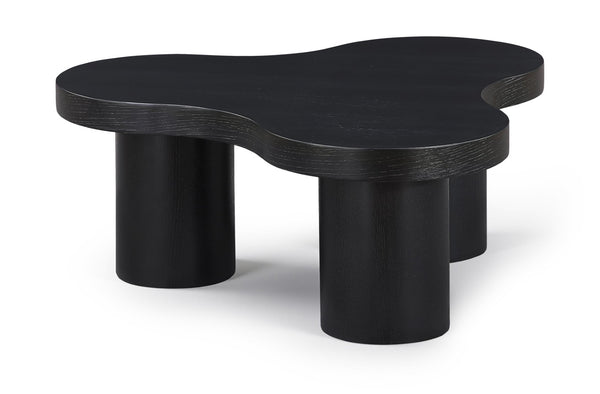 Meridian Furniture Cove Art Deco Sculptural Oak Veneer Coffee Table with Tiered Curves for Modern Living Rooms Black 33" W x 33" D x 13" H 99000Black-CT13