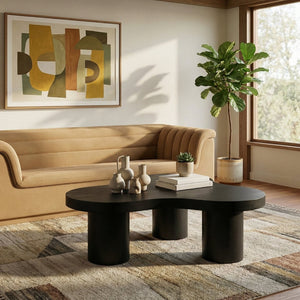 Meridian Furniture Cove Art Deco Sculptural Oak Veneer Coffee Table with Tiered Curves for Modern Living Rooms Black 33" W x 33" D x 13" H 99000Black-CT13
