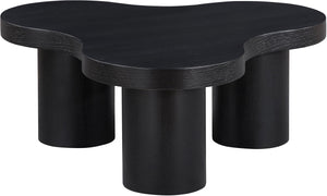 Meridian Furniture Cove Art Deco Sculptural Oak Veneer Coffee Table with Tiered Curves for Modern Living Rooms Black 33" W x 33" D x 13" H 99000Black-CT13