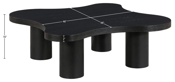 Meridian Furniture Cove Art Deco Sculptural Oak Veneer Coffee Table with Tiered Curves for Modern Living Rooms Black 48" W x 48" D x 16" H 99000Black-CT16