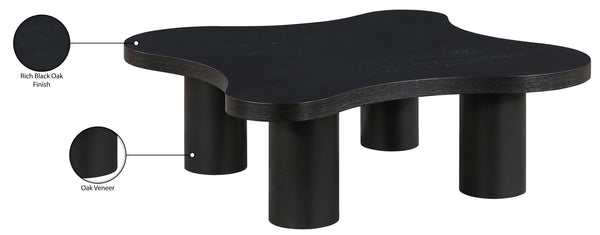 Meridian Furniture Cove Art Deco Sculptural Oak Veneer Coffee Table with Tiered Curves for Modern Living Rooms Black 48" W x 48" D x 16" H 99000Black-CT16