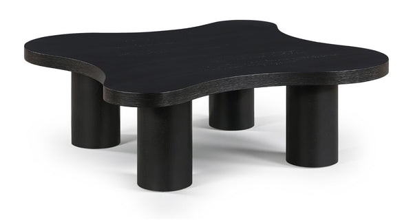 Meridian Furniture Cove Art Deco Sculptural Oak Veneer Coffee Table with Tiered Curves for Modern Living Rooms Black 48" W x 48" D x 16" H 99000Black-CT16