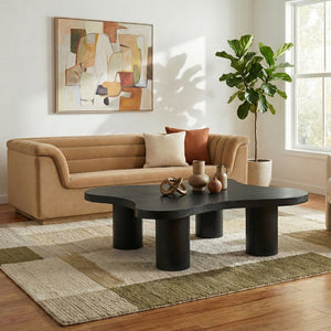 Meridian Furniture Cove Art Deco Sculptural Oak Veneer Coffee Table with Tiered Curves for Modern Living Rooms Black 48" W x 48" D x 16" H 99000Black-CT16