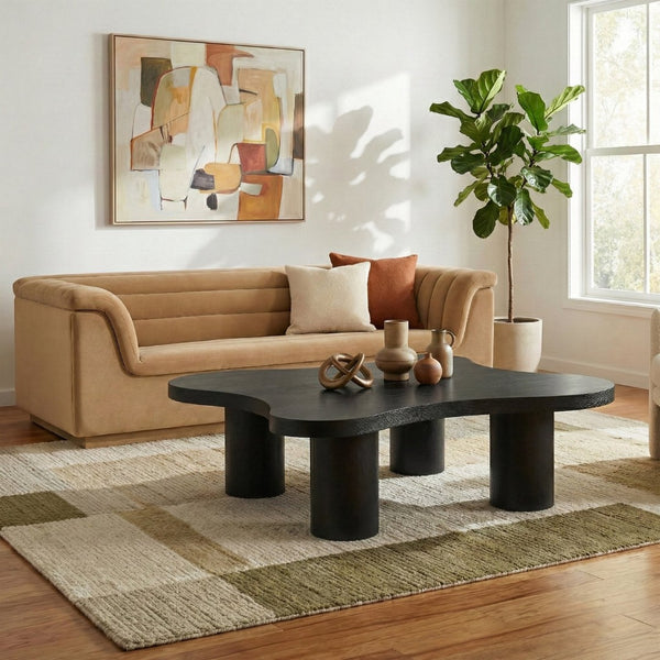 Meridian Furniture Cove Art Deco Sculptural Oak Veneer Coffee Table with Tiered Curves for Modern Living Rooms Black 48" W x 48" D x 16" H 99000Black-CT16