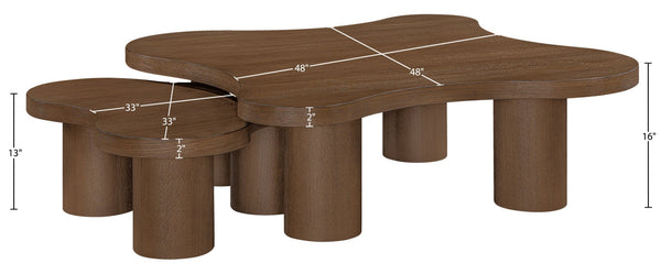 Meridian Furniture Cove Art Deco Sculptural Oak Veneer Coffee Table with Tiered Curves for Modern Living Rooms Brown Walnut 2pc Set - 48" W x 48" D x 16" H 99000Brown-CT-2PC