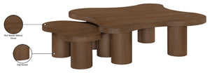 Meridian Furniture Cove Art Deco Sculptural Oak Veneer Coffee Table with Tiered Curves for Modern Living Rooms Brown Walnut 2pc Set - 48" W x 48" D x 16" H 99000Brown-CT-2PC