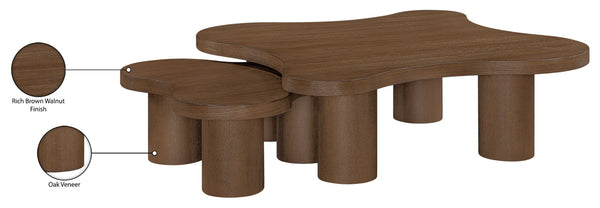 Meridian Furniture Cove Art Deco Sculptural Oak Veneer Coffee Table with Tiered Curves for Modern Living Rooms Brown Walnut 2pc Set - 48" W x 48" D x 16" H 99000Brown-CT-2PC