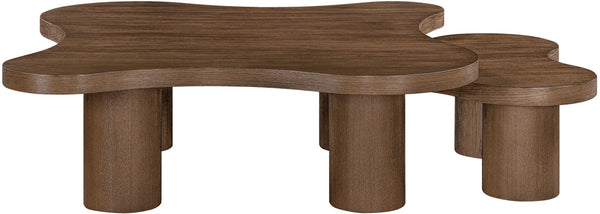 Meridian Furniture Cove Art Deco Sculptural Oak Veneer Coffee Table with Tiered Curves for Modern Living Rooms Brown Walnut 2pc Set - 48" W x 48" D x 16" H 99000Brown-CT-2PC