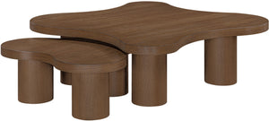 Meridian Furniture Cove Art Deco Sculptural Oak Veneer Coffee Table with Tiered Curves for Modern Living Rooms Brown Walnut 2pc Set - 48" W x 48" D x 16" H 99000Brown-CT-2PC