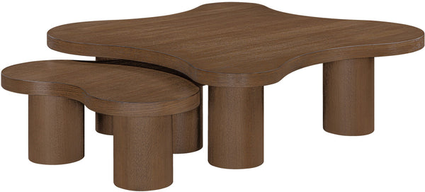 Meridian Furniture Cove Art Deco Sculptural Oak Veneer Coffee Table with Tiered Curves for Modern Living Rooms Brown Walnut 2pc Set - 48" W x 48" D x 16" H 99000Brown-CT-2PC