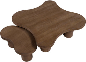 Meridian Furniture Cove Art Deco Sculptural Oak Veneer Coffee Table with Tiered Curves for Modern Living Rooms Brown Walnut 2pc Set - 48" W x 48" D x 16" H 99000Brown-CT-2PC