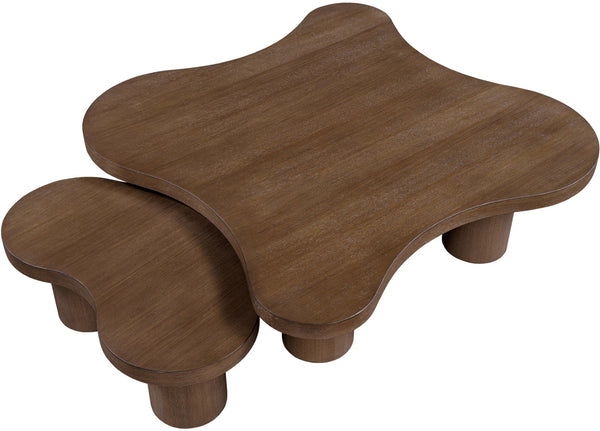 Meridian Furniture Cove Art Deco Sculptural Oak Veneer Coffee Table with Tiered Curves for Modern Living Rooms Brown Walnut 2pc Set - 48" W x 48" D x 16" H 99000Brown-CT-2PC