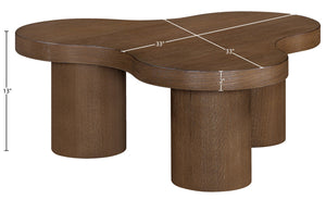 Meridian Furniture Cove Art Deco Sculptural Oak Veneer Coffee Table with Tiered Curves for Modern Living Rooms Brown Walnut 33" W x 33" D x 13" H 99000Brown-CT13