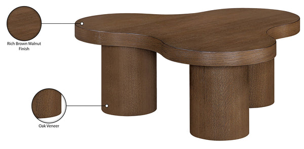 Meridian Furniture Cove Art Deco Sculptural Oak Veneer Coffee Table with Tiered Curves for Modern Living Rooms Brown Walnut 33" W x 33" D x 13" H 99000Brown-CT13
