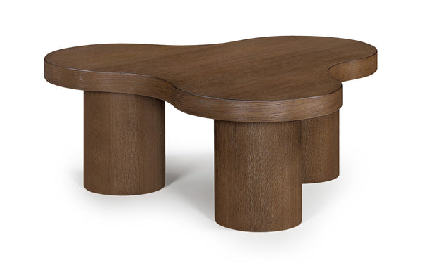 Meridian Furniture Cove Art Deco Sculptural Oak Veneer Coffee Table with Tiered Curves for Modern Living Rooms Brown Walnut 33" W x 33" D x 13" H 99000Brown-CT13