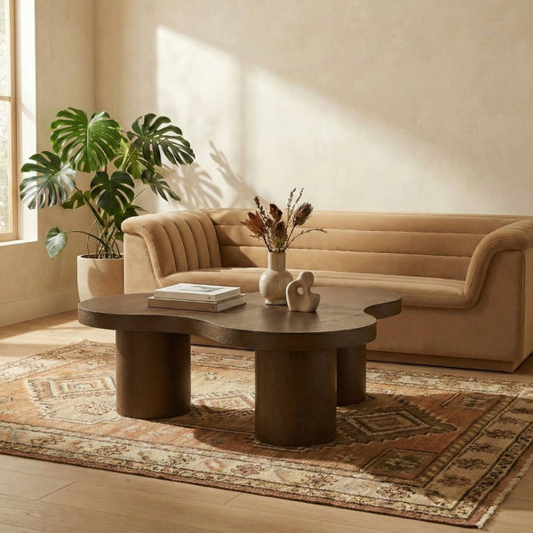 Meridian Furniture Cove Art Deco Sculptural Oak Veneer Coffee Table with Tiered Curves for Modern Living Rooms Brown Walnut 33" W x 33" D x 13" H 99000Brown-CT13