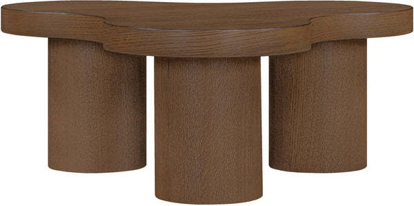 Meridian Furniture Cove Art Deco Sculptural Oak Veneer Coffee Table with Tiered Curves for Modern Living Rooms Brown Walnut 33" W x 33" D x 13" H 99000Brown-CT13