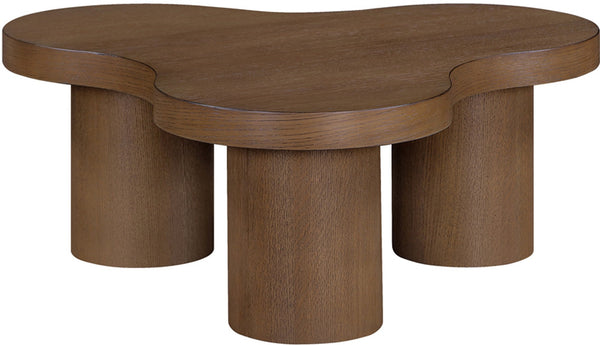 Meridian Furniture Cove Art Deco Sculptural Oak Veneer Coffee Table with Tiered Curves for Modern Living Rooms Brown Walnut 33" W x 33" D x 13" H 99000Brown-CT13