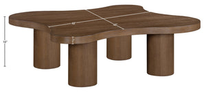 Meridian Furniture Cove Art Deco Sculptural Oak Veneer Coffee Table with Tiered Curves for Modern Living Rooms Brown Walnut 48" W x 48" D x 16" H 99000Brown-CT16